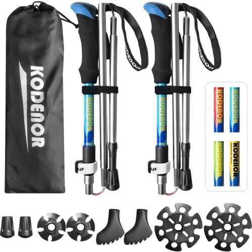 KODENOR 2 PCS Walking Stick Collapsible Trekking Pole Set Men Women 5 Sections Walking Pole Climbing Hiking Accessories