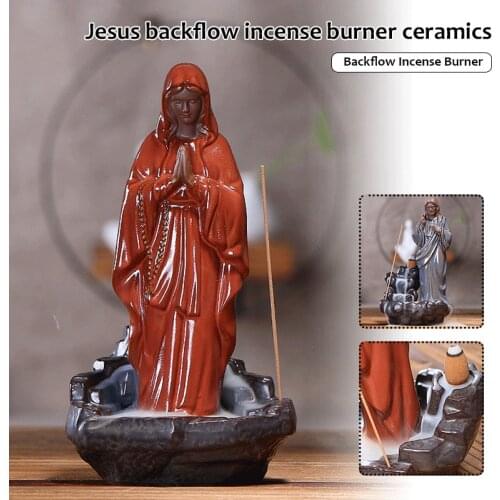Creatives Incense Burners Jesus Virgin Backflow Home Decoration Censer Religious Figurine Buddha Home Ornament Candle Holder