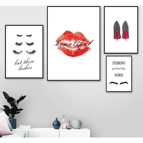 Wall Art Abstract Make Up Tools Canvas Paintings Nordic Red Lips High Heeled Shoes Picture Posters Prints Living Room Decoration