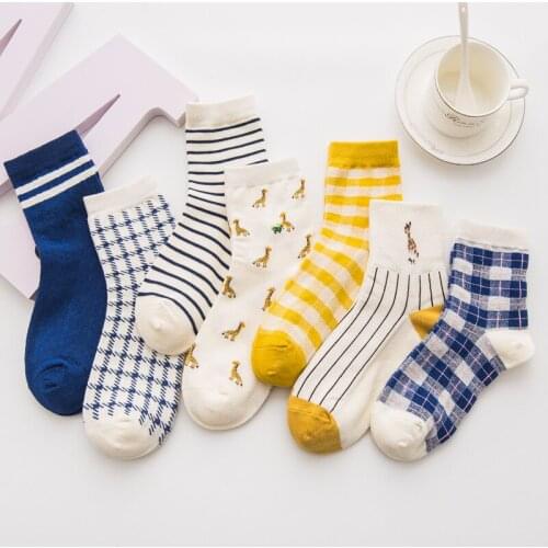 New Plaid Socks Women Striped Socks For Girls Casual Funny Happy Ladies Socks Cotton Harajuku Long Tube Sock Cartoon Woman