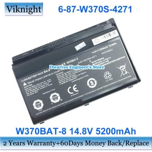 Genuine 6-87-W370S-4271 Battery For Clevo W370BAT-8 P177SM-A W350ET W350ETQ W350ST W370 Battery 6-87-W370S-4271 5200mAh 76.96Wh