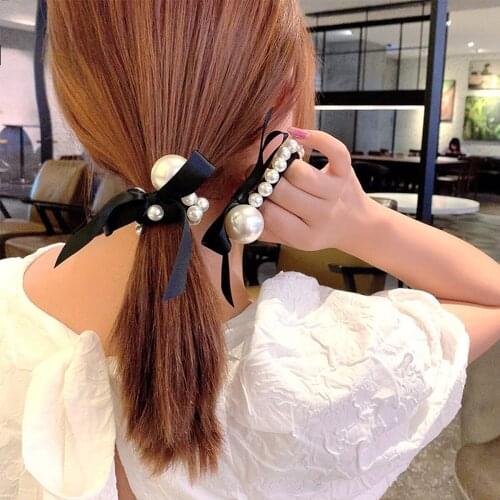 Woman Big Pearl Hair Ties Fashion Korean Style Elastic Hair Band Scrunchies Girls Ponytail Holders Rubber Band Hair Accessories