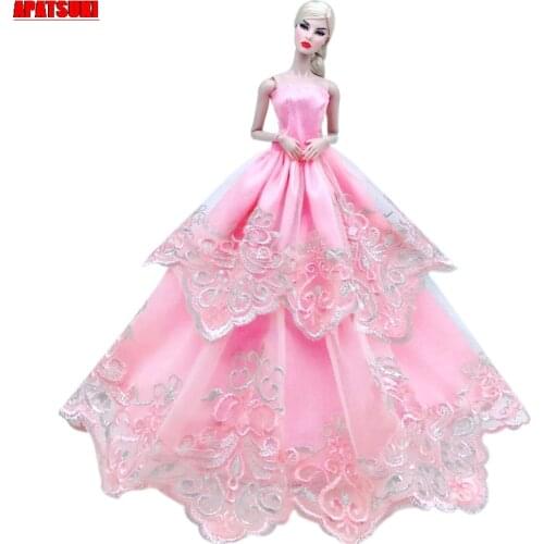 Pink Floral Lace Wedding Dress For Barbie Doll Outfits Princess Party Gown Fashion Doll Clothes For 1/6 BJD Dolls Accessories