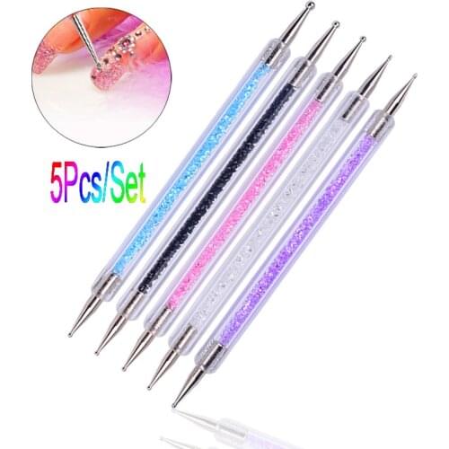 5 Pcs/Set Nail Art Pen 2 In 1 Double Ends Dotting Tool Crystals Handle Useful Nail Art Dotting Tools Manicure Tools Kit