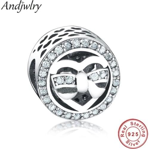 Fit Pandora Charms Bracelets Silver 925 Original Beads Heart Bow Clear Zircon Beads for DIY Jewelry Making Women Berloque