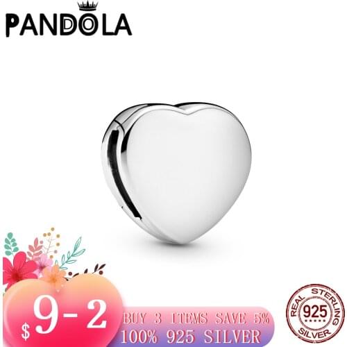 Hot 100% 925 Sterling SILVER charms Simple Heart Clip Charm fit Original Pandora Bracelet silver 925 jewelry