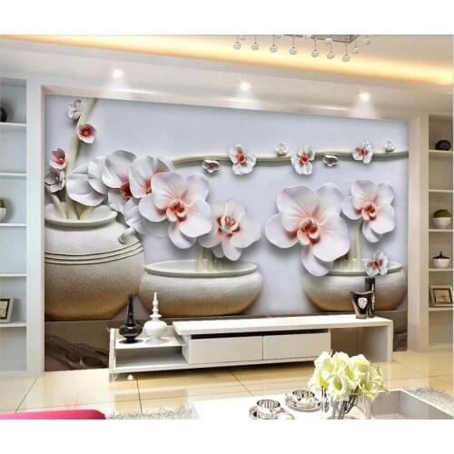 Embossed Phalaenopsis Flower Wallpaper Floral Wall Mural Canvas Prints Textured Wall Papers Home Improvement Contact Paper