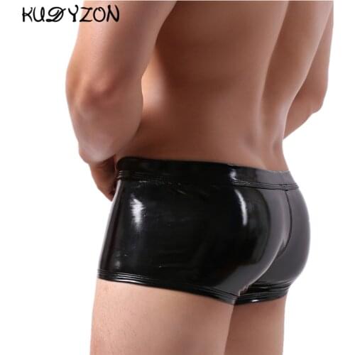Sexy Gay Underwear Men Boxer Shorts Faux Leather Male Underpants Cueca Masculina Bulge Pouch Boxers Gay Calzoncillo Hombre