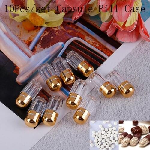 WaterProof Mini Plastic Box Bottle Case Holder Gold Pill Case 10PC Capsule Pill Box Empty Gelatin Capsules Transparent Gel Caps