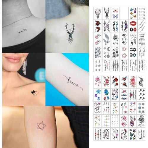 Temporary Waterproof Long-lasting Tatoo Body Stickers Words Inspirational Lines Flowers Leaves Body Stickers For Back Chest Legs