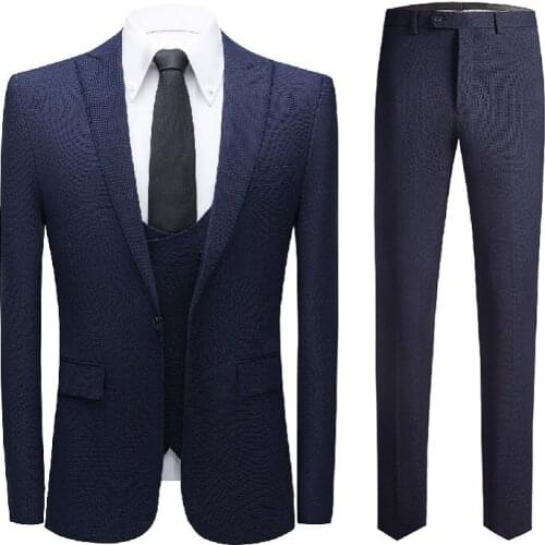 High Quality Navy Blue Wedding Suit for Men Spring Autumn Mens Prom Host Party Casual Suits Costume 3 Pieces Homme S-6XL