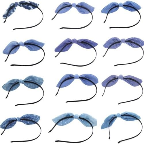 Girls Cute Blue Denim Cloth Rabbit Ears Headband Hairband Hair Accessory