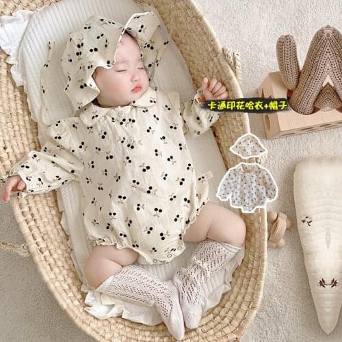 Newborn Baby Summer Autumn Clothes Baby Girls Rompers Long Sleeve Clothing 100% Organic Cotton Girls Jumpsuit with Hat