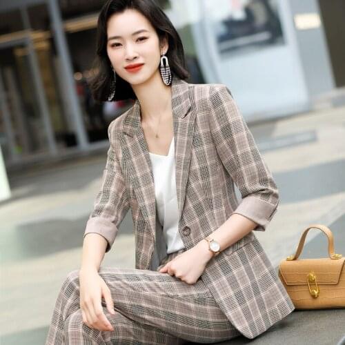 High Quality Fabric Half Sleeve Spring Summer Formal Women Business Suits OL Styles Office Ladies Work Wear Blazers Pantsuits