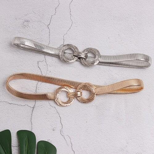 Womens runway fashion gold silver metal elastic Cummerbunds female Dress Corsets Waistband Belts decoration wide belt TB1352