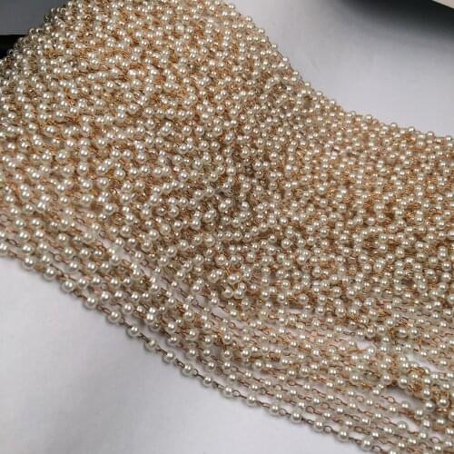 1 Meter Round Plastic Pearl Beads Necklace Gold Wire Handmade Beaded Rosary Chain For Jewelry Making Neckalce Bracelet Anklet