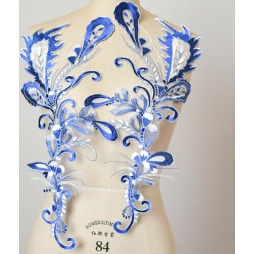 1Pc Phoenix Lace Flower Patch Handmade Ornaments Curtain DIY Costume Pair Flowers Flower Royal Wedding Dress Costume 46X23cm