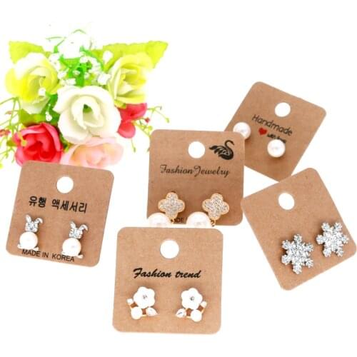 100pcs/lot 4x4cm Multi Pattern Paper Stud Earring Cards HangTag Jewelry Display Packaging Ear Card Cardboard Package for Jewelr
