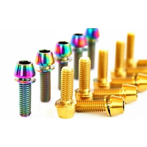 4PCS M5*0.8 Length 16/18/20mm GR5 Titanium Bike Stem Screws Bolts Taper Head With Washer