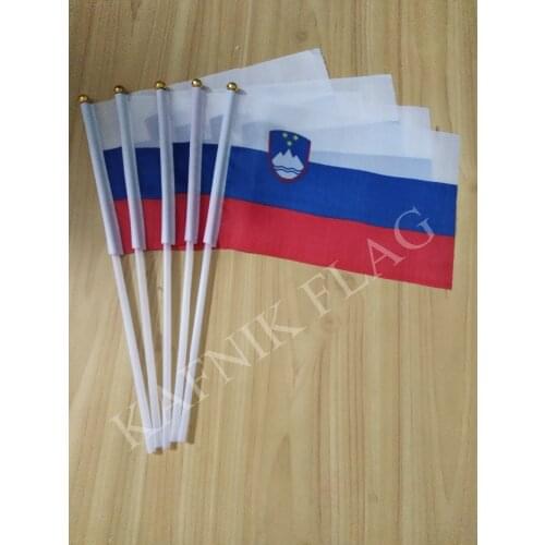 KAFNIK,5pcs 14*21cm Slovenia Fabric Flags National hand Flag with Pole for advertisement decoration, free shipping