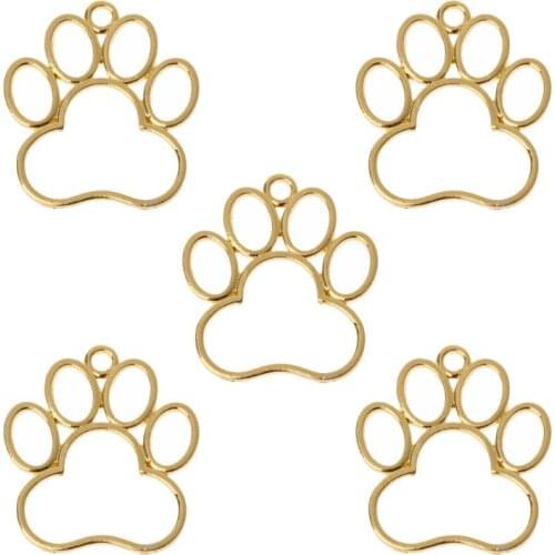 5Pcs Pet Dog Footprint Blank Frame Pendant Open Bezel Setting UV Resin Cartoon DIY Jewelry Making Epoxy Resin Tools Metal Frame
