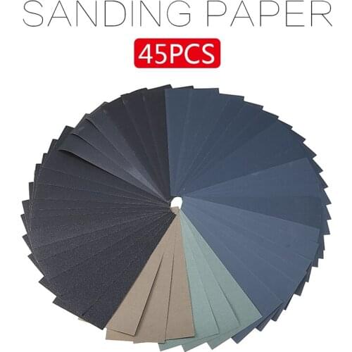 45Pcs 150-5000 Grit Wet Dry Sandpaper Assortment Abrasive Paper Sheets For Wood Metal Polishing Automotive Sanding