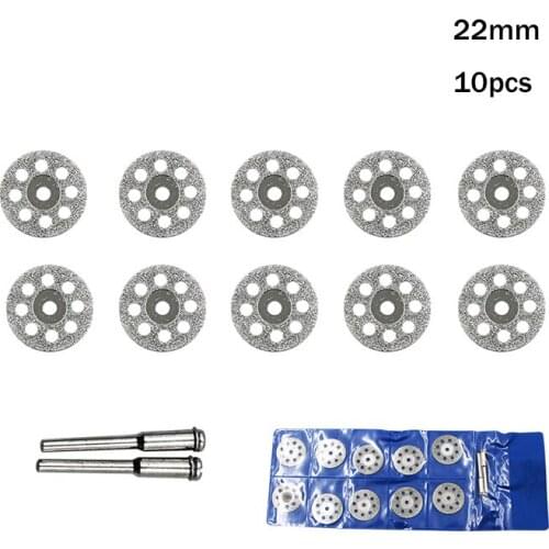 10Pcs 22mm Diamond Cutting Disc For Rotary Tools Accessories with 2 Mandrel 3mm