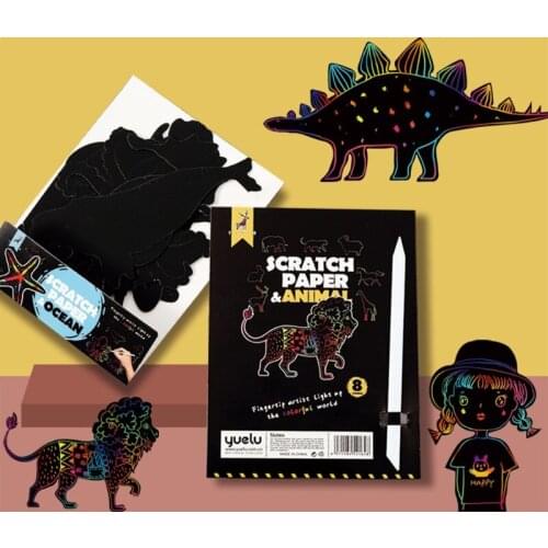 Scratch Paper Art Crafts Cartoon Theme Scratch Pictures DIY Painting Crafts with Unfading Scratching Paper Drawing Kit