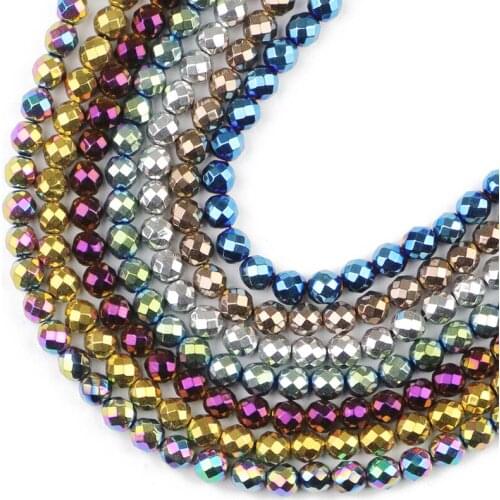 HGKLBB Faceted Round Hematite beads Natural Stone 2/3/4/6/8/10mm 7colors Loose beads Jewelry bracelets Making DIY Accessories