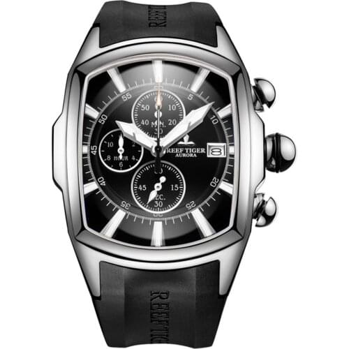 Men chronograph watch,mens sport wrist watches Reef Tiger fashion man waterproof quartz wristwatch luxury clock luminous relogio