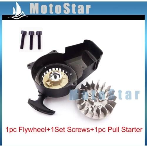 Black Aluminum Pull Starter + Flywheel + Screws For 2 Stroke 47cc 49cc Engine Mini Scooter Kids Dirt Bike Quad ATV