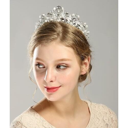 Elegant Noble Crystal Rhinestone Crown Simulated Pearls Wedding Party Bride Tiara Headband LB