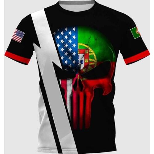 Portugal Tattoo Skull Country Emblem Map Flag 3D Fashion All Over Printed Round Neck T Shirt Men Women Harajuku Casual Tee