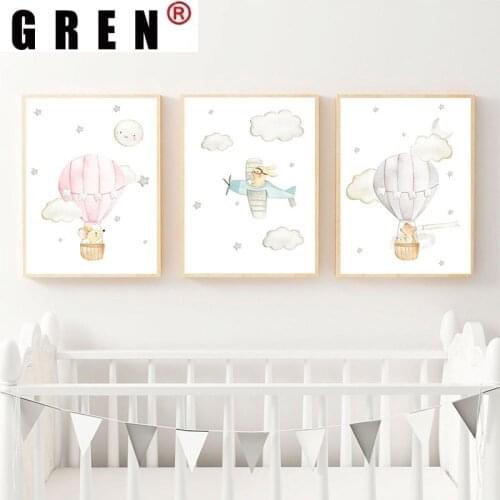 GREN Animal Balloon Airplane Car Cartoon Canvas Painting Wall Art Print Poster Picture Modern Kids Baby Living Home Room Decor