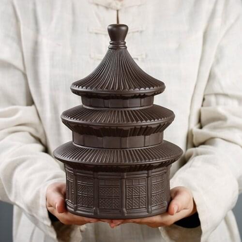 Creative Pagoda Purple Sand Tea Caddy Double Layer Ceramic Sealed Tea Storage Tank Large Retro Tea Box Household Tea Canister