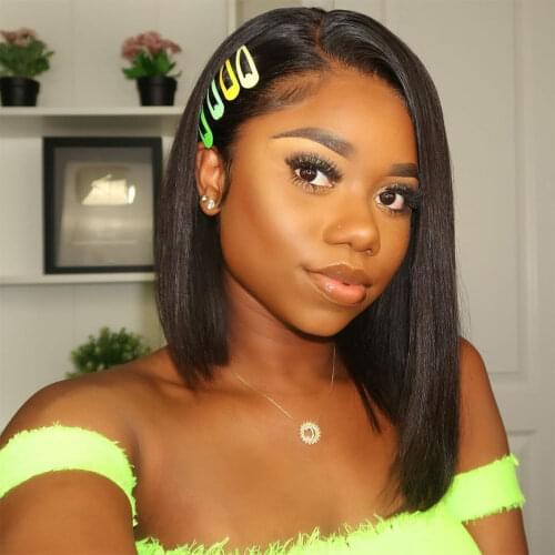 Short Bob Lace Front Human Hair Wigs Brazilian Straight Bob Lace Part Wig Middle Part Lace Wig Pre Plucked 150% Density