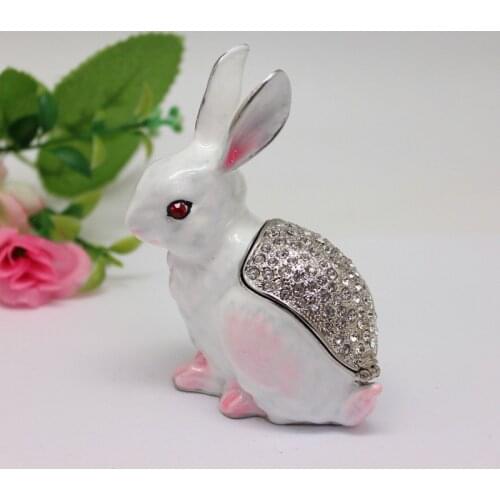 Crystals Easter Bunny Trinket Pill Box Rabbit Figurine Bejeweled Rabbit Statue Trinket Jewelry Box Rabbit & Baby Keepsake Table