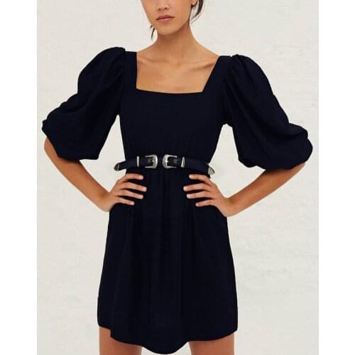 Hot Selling Fashion Girl Party Dress Long Sleeve French Square Collar Pleated Ladies Mini Dress