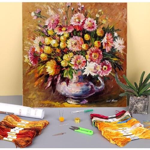 Red Bouquet Printed 11CT Cross Stitch DIY Embroidery Kit DMC Threads Knitting Handicraft Sewing Handiwork Wholesale Mulina