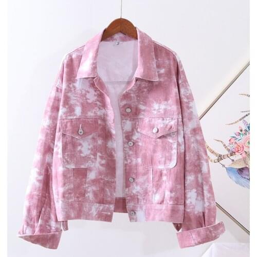 New Spring Womens Denim Jacket Female Coat Pink Jean Jackets Woman Casual Fashion Lady Coats Outerwear