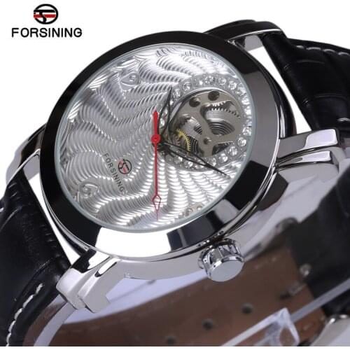 2017 New Forsining Wrist Watch Men Skeleton Automatic Self-Wind Watches For Men Rhinestone Mechanical Watches Mens Gift