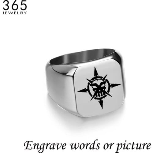 New Customized Engrave Name Photo Ring For Women Men Stainless Steel High Polished Signet Solid Ring Wedding Jewelry