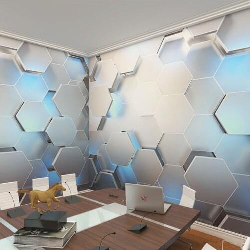 3D Solid geometry hexagon wallpaper KTV hair salon office company front desk E-sports box concave convex background wall mural