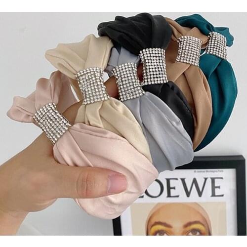Pure Color Fabric Rhinestone Broad Side Headband Fashion Hair Accessories Womens Face Wash Boutique Hairband Cute Hair Hoop New