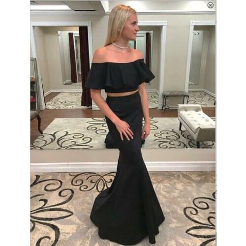 Sexy black mermaid formal evening dress, handmade sexy two piece set crepe prom dresses gowns custom sizing plus size long