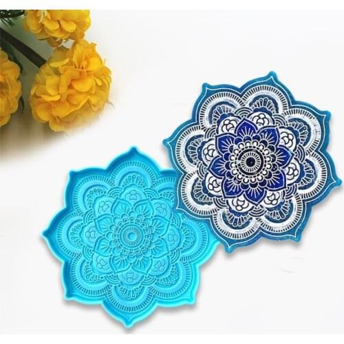 M2EA Mandala Coaster Epoxy Resin Mold Flower Tray Cup Mat Casting Silicone Mould DIY Crafts Home Decoration Making Tools