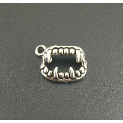 50pcs Silver Color Halloween Vampire Teeth Charms Pendant DIY Metal Bracelet Necklace Jewelry Findings A282
