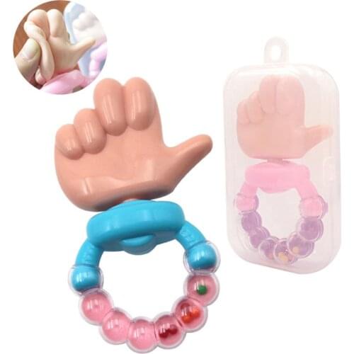 Lovely Thumb Baby Infant Handle Rattles Biting Teething Teether Circle Ring Sound Chewing Toy