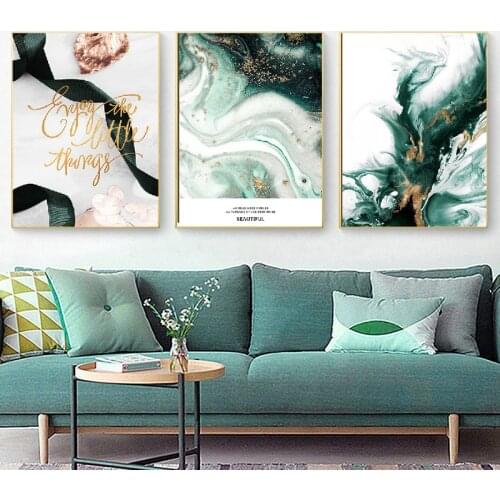 Nordic poster geometry Mountain River Golden Leaf ribbon printing canvas mural oil painting living room home decoration painting