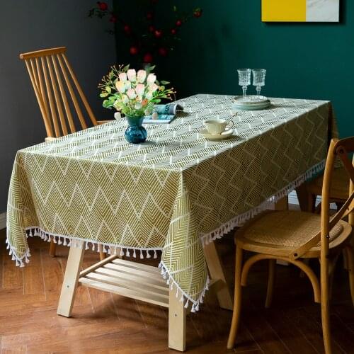 Rectangular Table Cloth with Tassel Linen Cotton Home Dining Desk Party Decoration Cover Pink/Blue/Gold Manteles